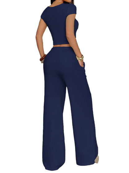 Y2K Sports Style Two-Piece Set – Short-Sleeved Vest & Wide-Leg Pants