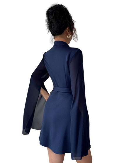 Elegant Long-Sleeved Tie Dress – Chic Waist-Tie Wrap Style