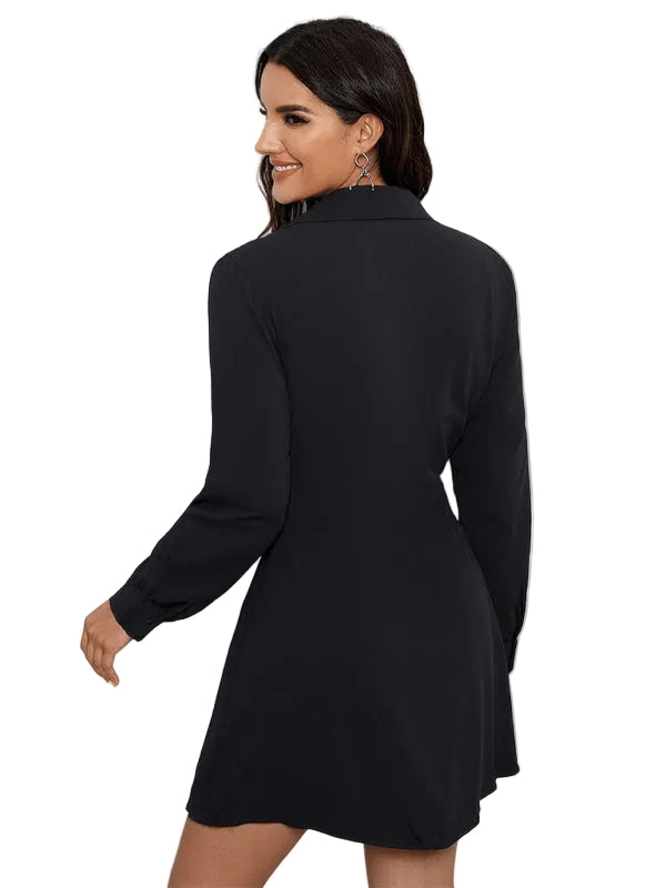 New Commuter Style Shirt Dress, Single-Breasted Long-Sleeve Collared Dress