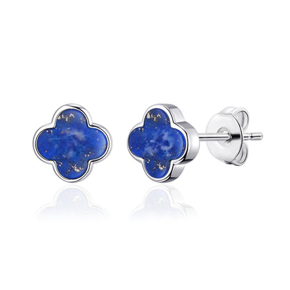 Lapis Gemstone Clover Earrings