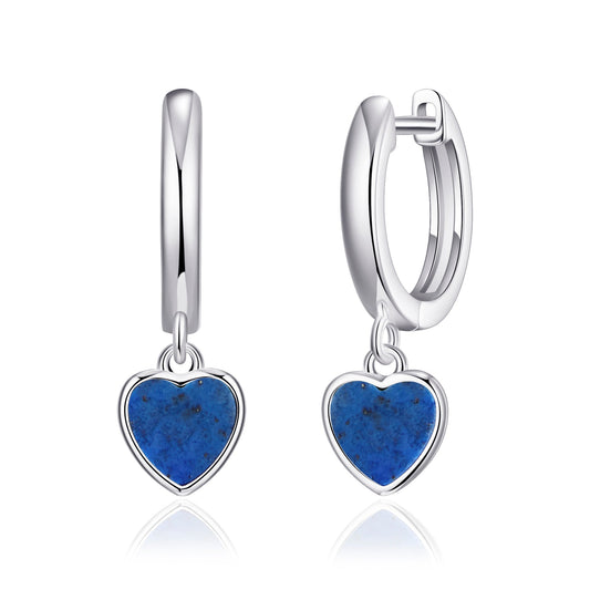 Lapis Gemstone Heart Charm Hoop Earrings
