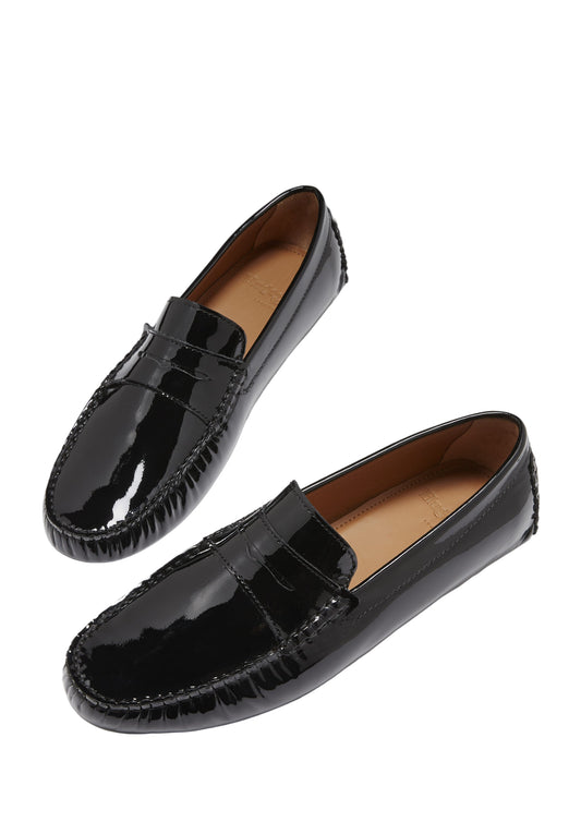 Men’s Penny Driving Loafers – Black Patent Leather Slip-On Dress Shoes