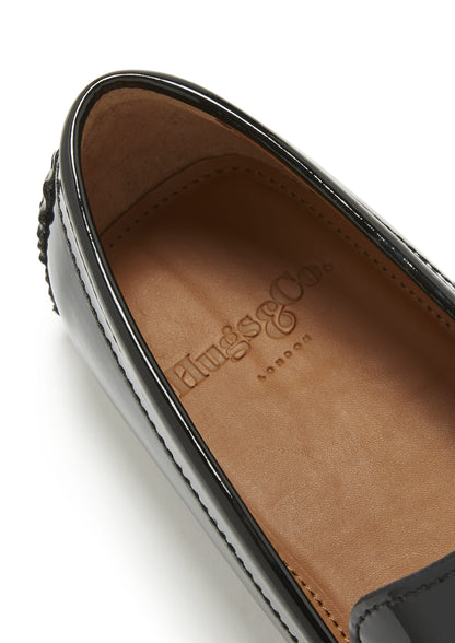 Men’s Penny Driving Loafers – Black Patent Leather Slip-On Dress Shoes