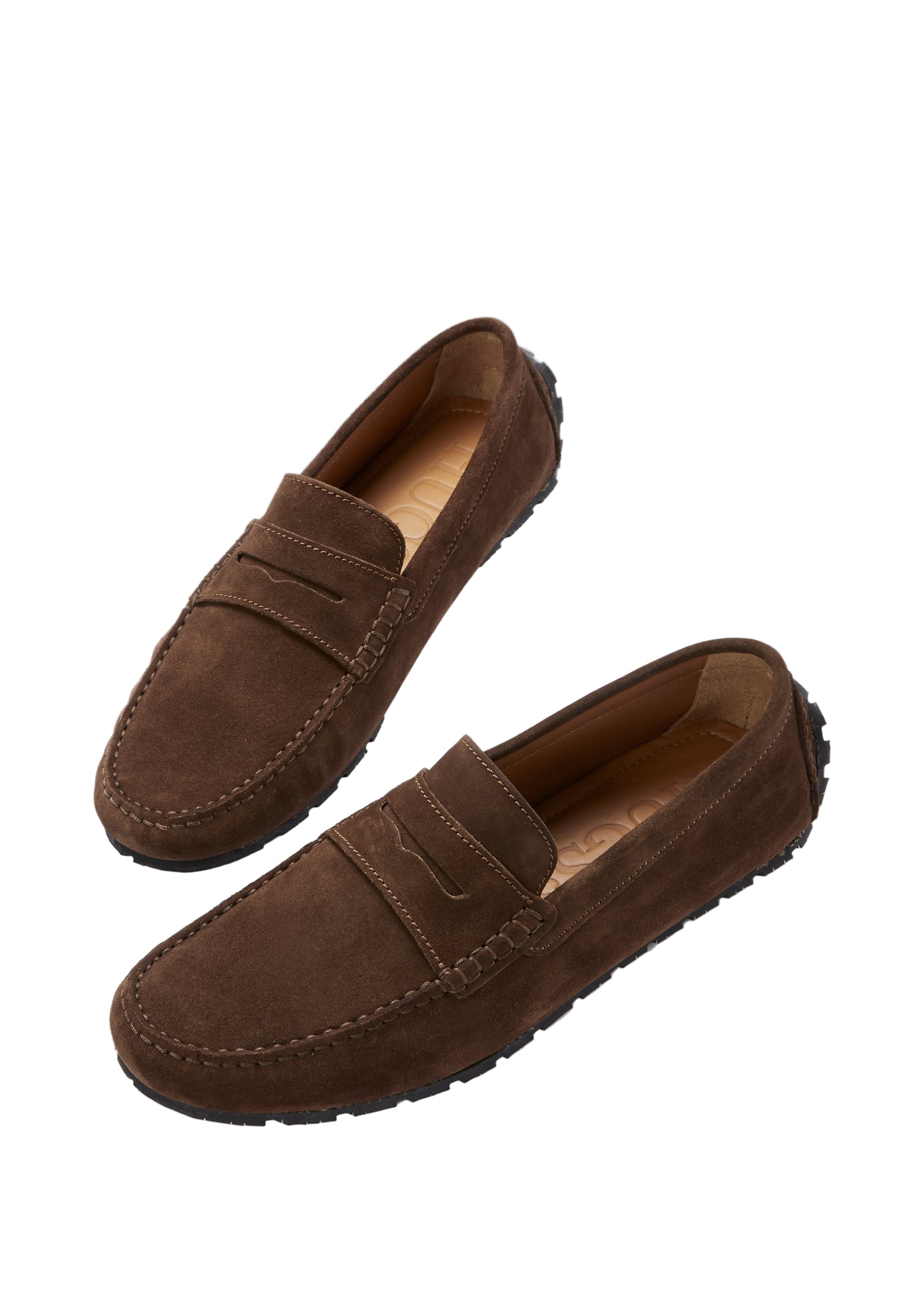 Men’s Tyre Sole Penny Driving Loafers – Premium Brown Suede Slip-On Shoes