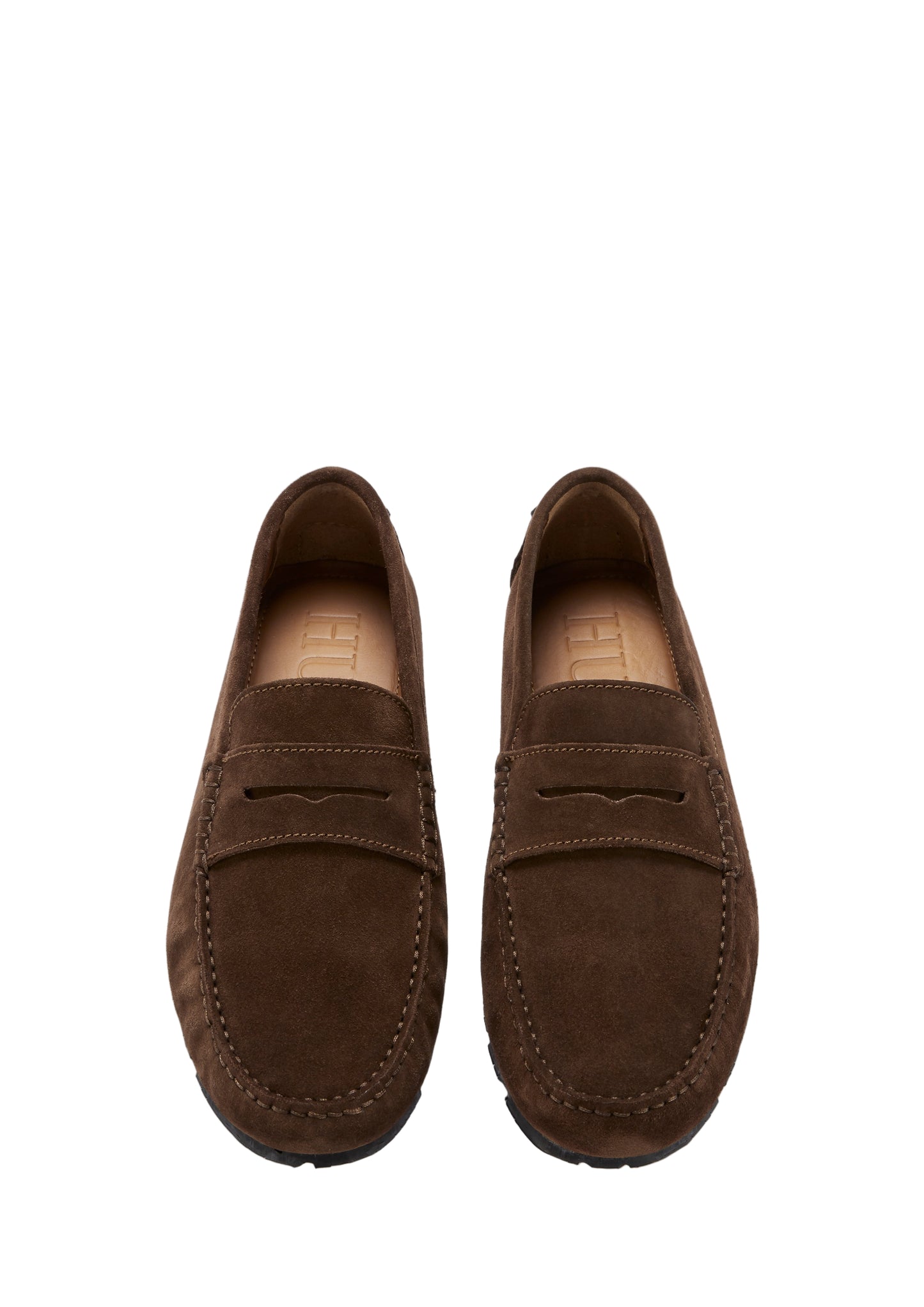 Men’s Tyre Sole Penny Driving Loafers – Premium Brown Suede Slip-On Shoes