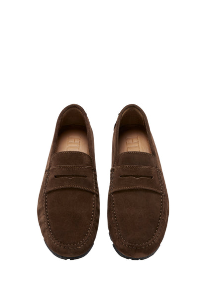 Men’s Tyre Sole Penny Driving Loafers – Premium Brown Suede Slip-On Shoes