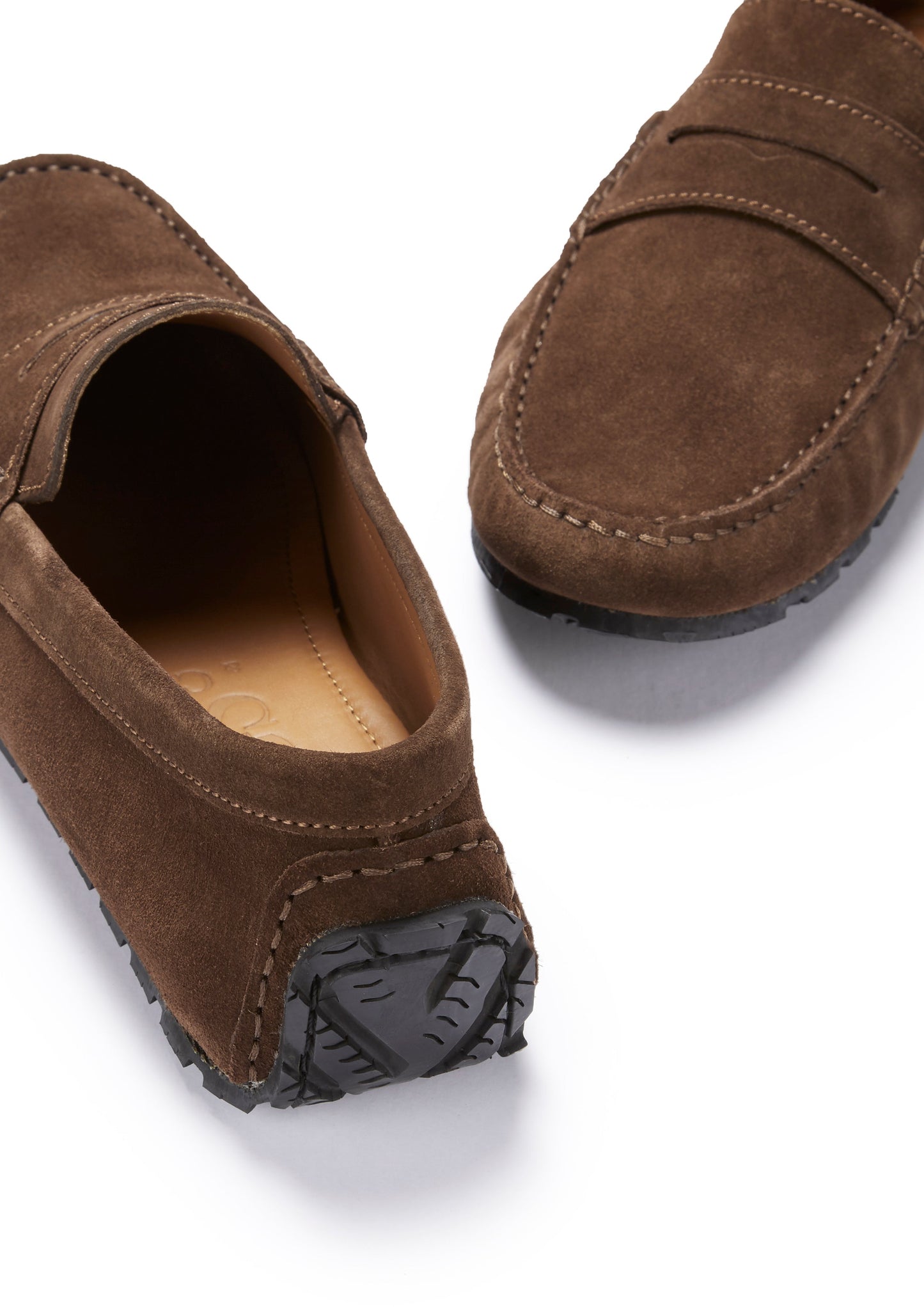 Men’s Tyre Sole Penny Driving Loafers – Premium Brown Suede Slip-On Shoes