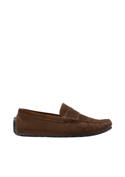 Men’s Tyre Sole Penny Driving Loafers – Premium Brown Suede Slip-On Shoes