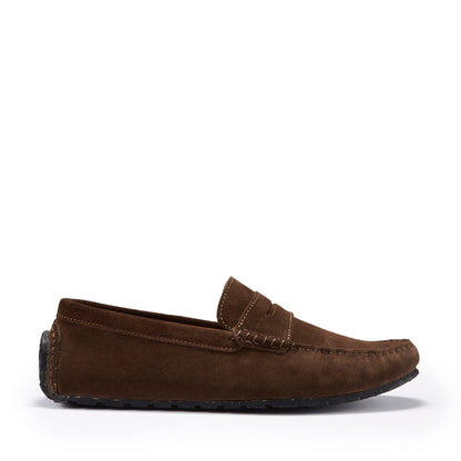 Men’s Tyre Sole Penny Driving Loafers – Premium Brown Suede Slip-On Shoes
