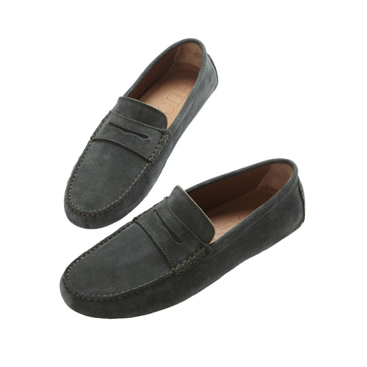 Men’s Penny Driving Loafers – Racing Green Suede Slip-On Shoes