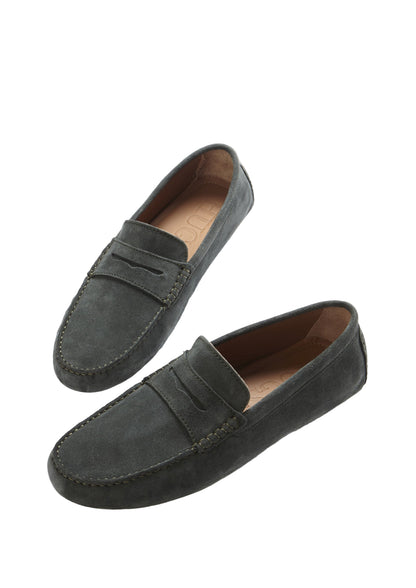 Men’s Penny Driving Loafers – Racing Green Suede Slip-On Shoes