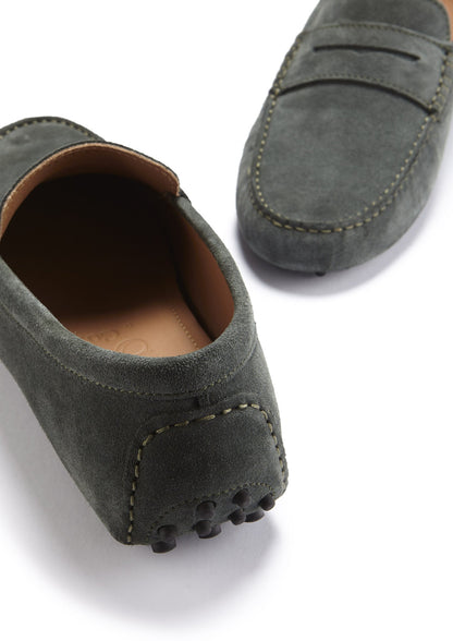 Men’s Penny Driving Loafers – Racing Green Suede Slip-On Shoes