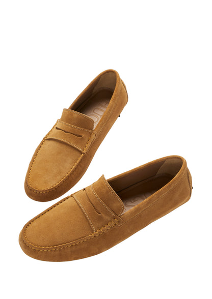 Men’s Penny Driving Loafers – Classic Tobacco Suede Slip-On Shoes