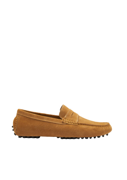 Men’s Penny Driving Loafers – Classic Tobacco Suede Slip-On Shoes