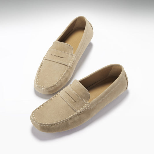 Men’s Penny Driving Loafers – Taupe Suede Classic Slip-On Shoes
