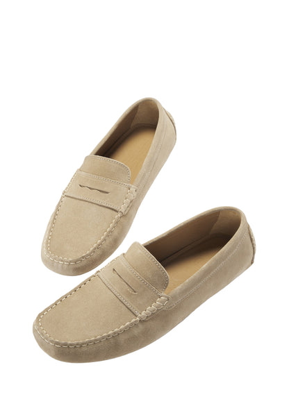 Men’s Penny Driving Loafers – Taupe Suede Classic Slip-On Shoes