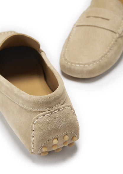 Men’s Penny Driving Loafers – Taupe Suede Classic Slip-On Shoes