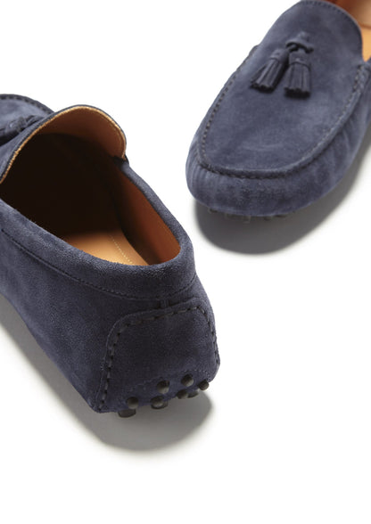 Men’s Tasselled Driving Loafers – Premium Navy Blue Suede Slip-On Shoes