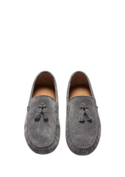 Men’s Tasselled Driving Loafers – Slate Grey Suede Slip-On Shoes