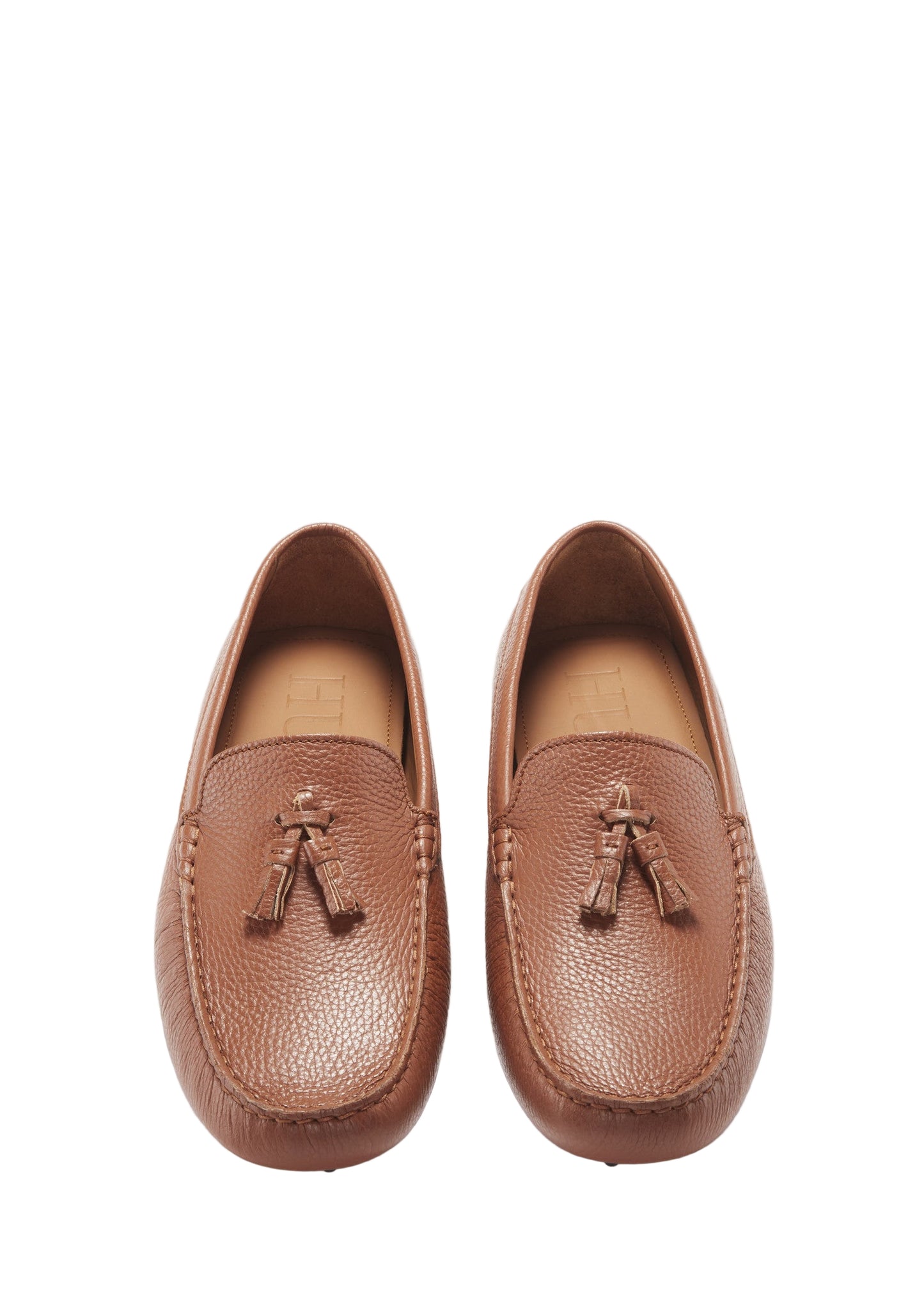 Men’s Tasselled Driving Loafers – Tan Grain Leather Slip-On Shoes