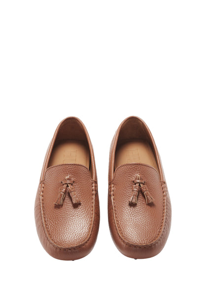 Men’s Tasselled Driving Loafers – Tan Grain Leather Slip-On Shoes