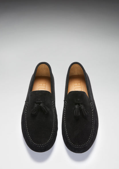 Tasselled Driving Loafers, black suede-2