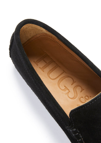 Men’s Tasselled Driving Loafers – Classic Black Suede Slip-On Shoes