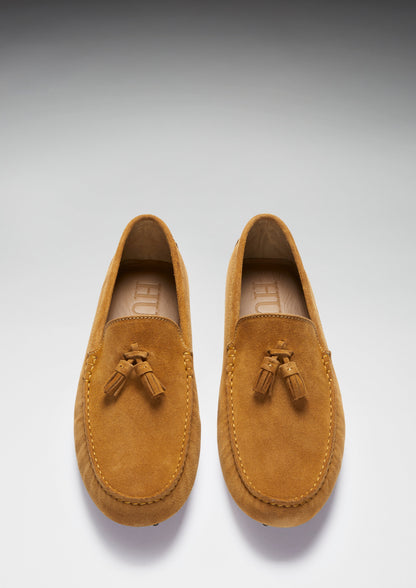 Men’s Tasselled Driving Loafers Premium Tobacco Suede Slip-On Shoes