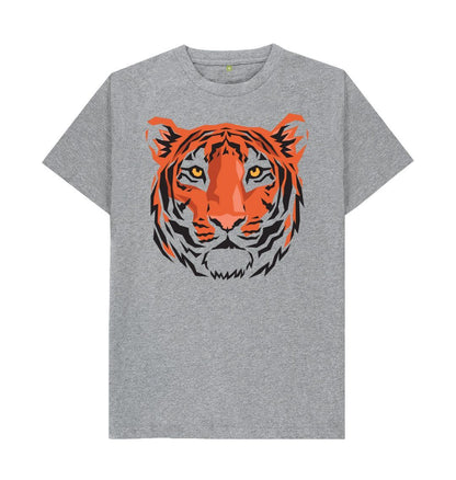 Athletic Grey Unisex Tiger Head Print T-Shirts