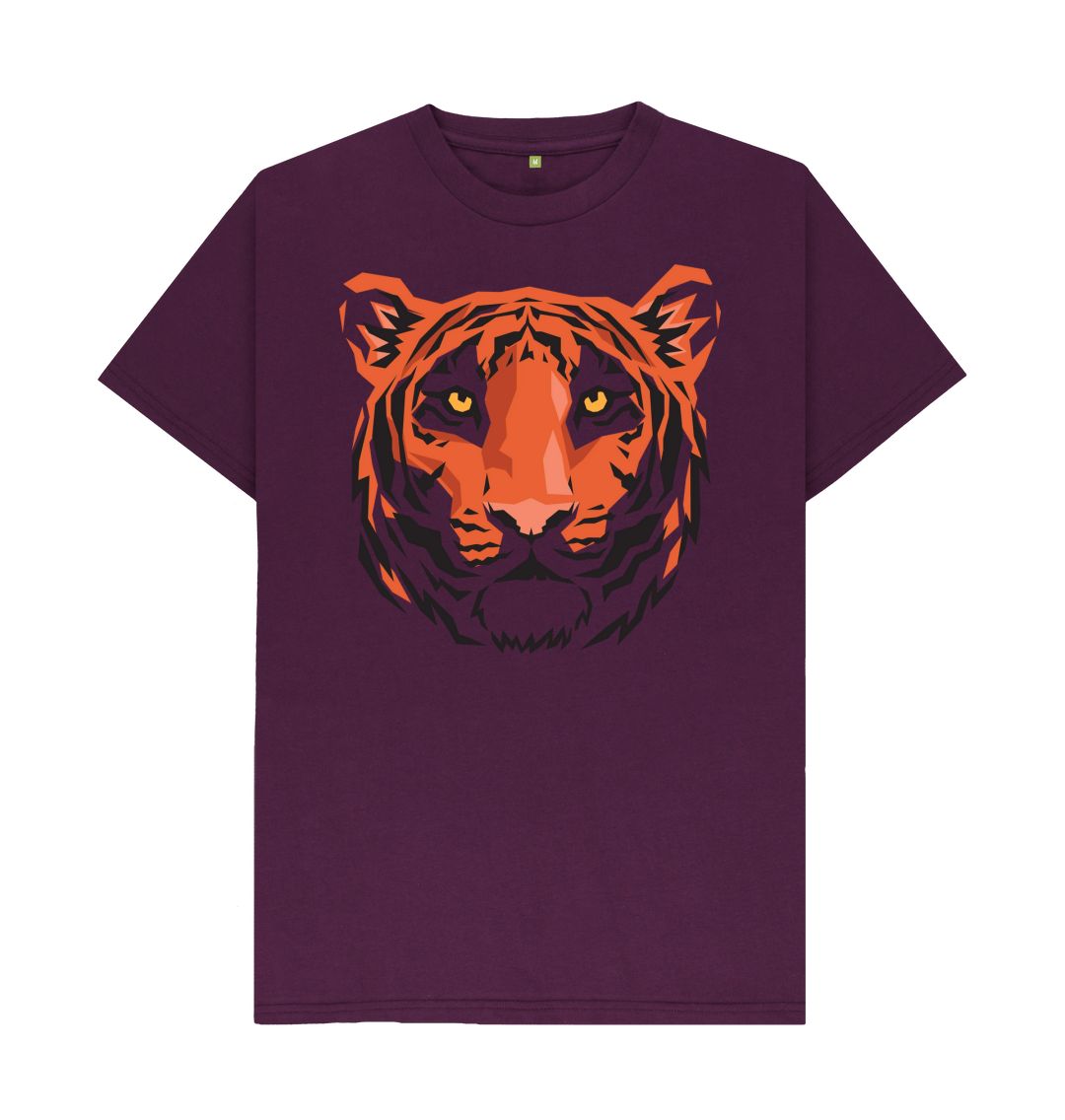 Purple Unisex Tiger Head Print T-Shirts