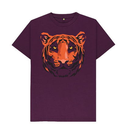 Purple Unisex Tiger Head Print T-Shirts