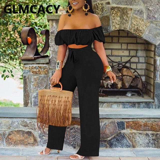 Women Off Shoulder Cut Out Jumpsuit Wide Leg Long Overalls Chic Summer Boho Beach Jumpsuits