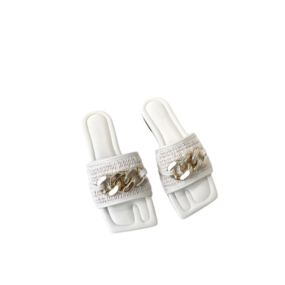 Flat Slippers with Black Metal Link Detail