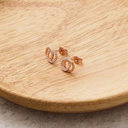 Rose Gold Plated Circle Link Earrings Created with Zircondia® Crystals