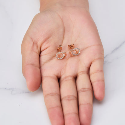 Rose Gold Plated Circle Link Earrings Created with Zircondia® Crystals