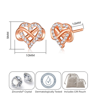 Rose Gold Plated Infinity Heart Stud Earrings Created with Zircondia® Crystals