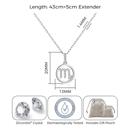 Scorpio Star Sign Zodiac Necklace with Zircondia® Crystals