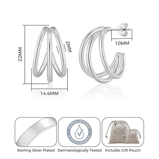 Silver Plated Triple Illusion Hoop Earrings