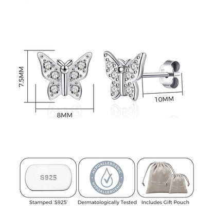 Sterling Silver Butterfly Earrings Created with Zircondia® Crystals