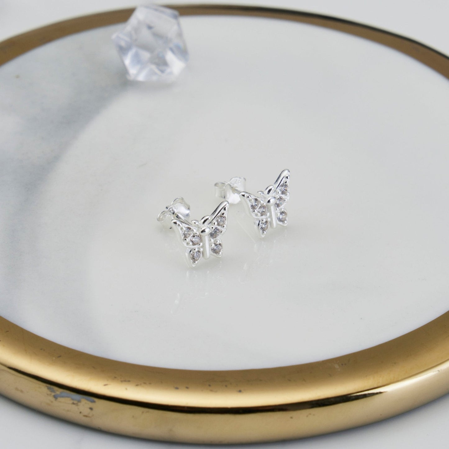 Sterling Silver Butterfly Earrings Created with Zircondia® Crystals