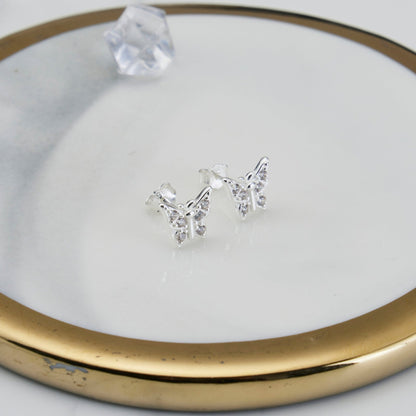 Sterling Silver Butterfly Earrings Created with Zircondia® Crystals