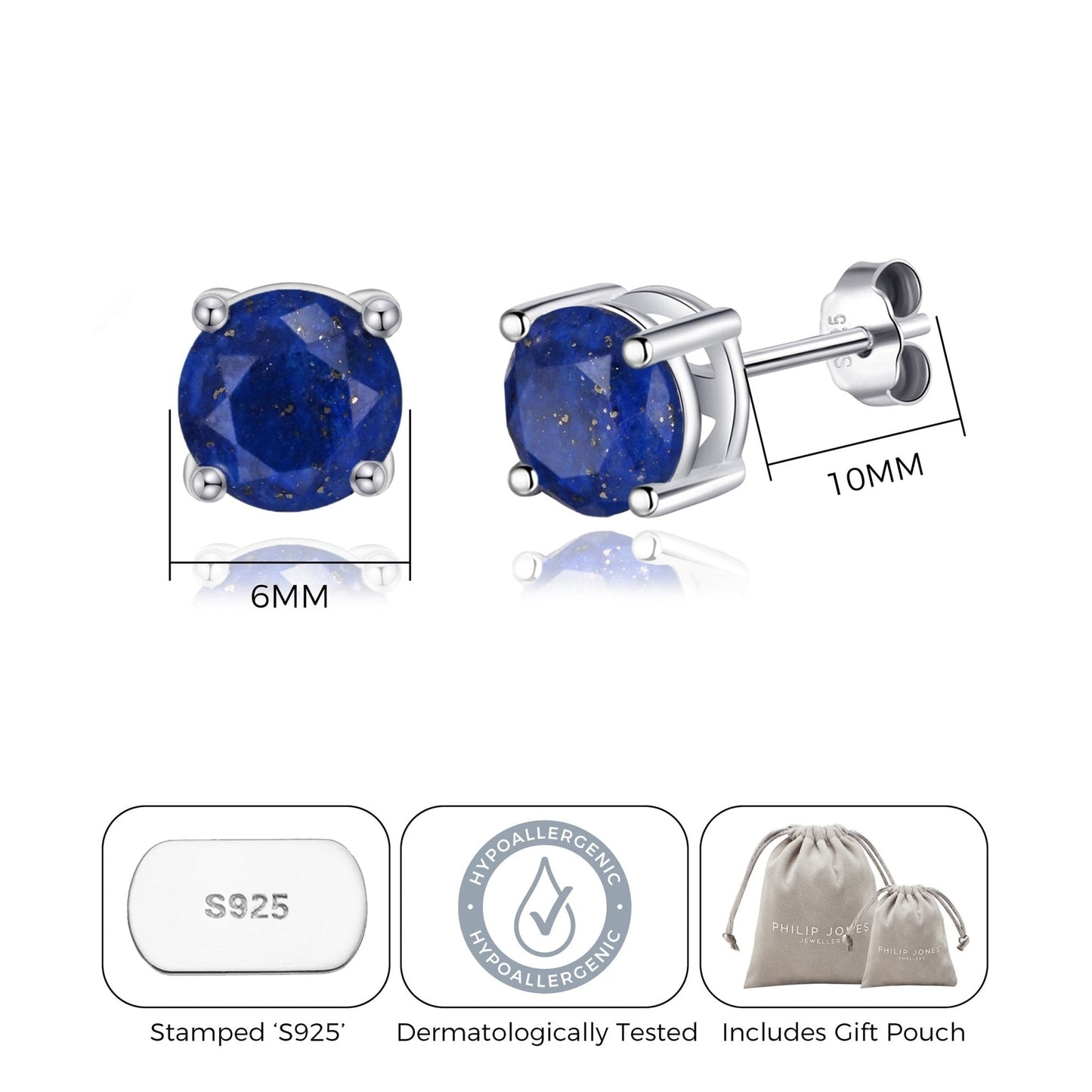 Sterling Silver Lapis Gemstone Earrings with Quote Card