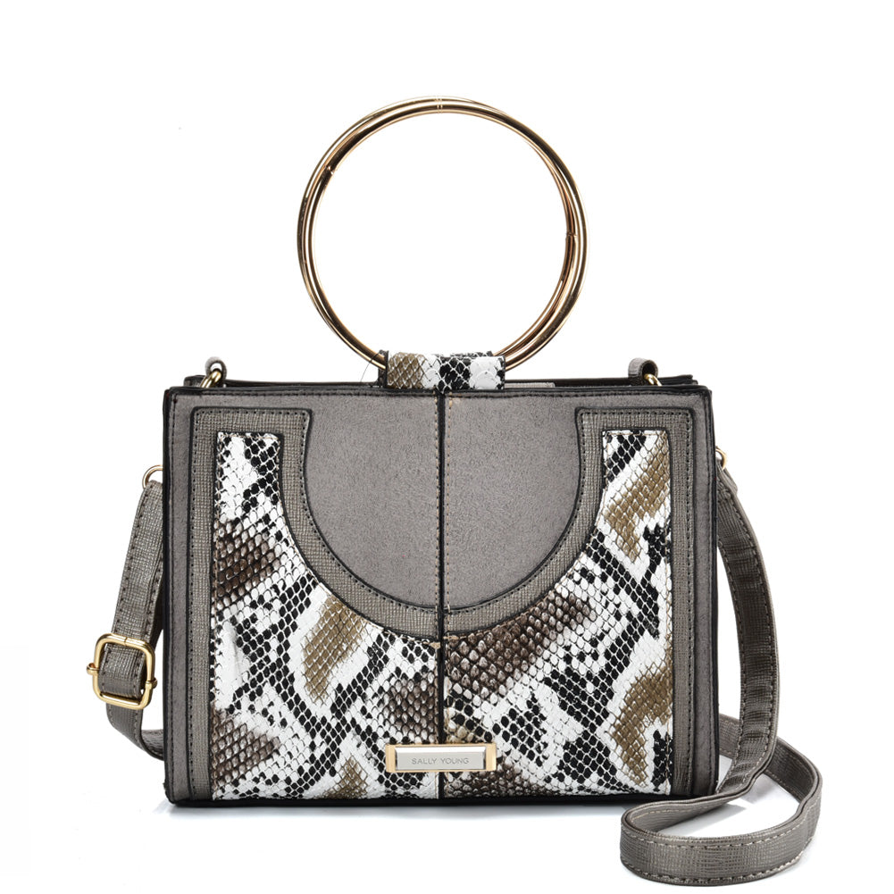 SY2175 GREY - Generous Snakeskin Bag With Ring Handle-0