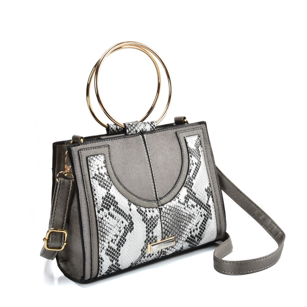 SY2175 SILVER - Generous Snakeskin Bag With Ring Handle-1