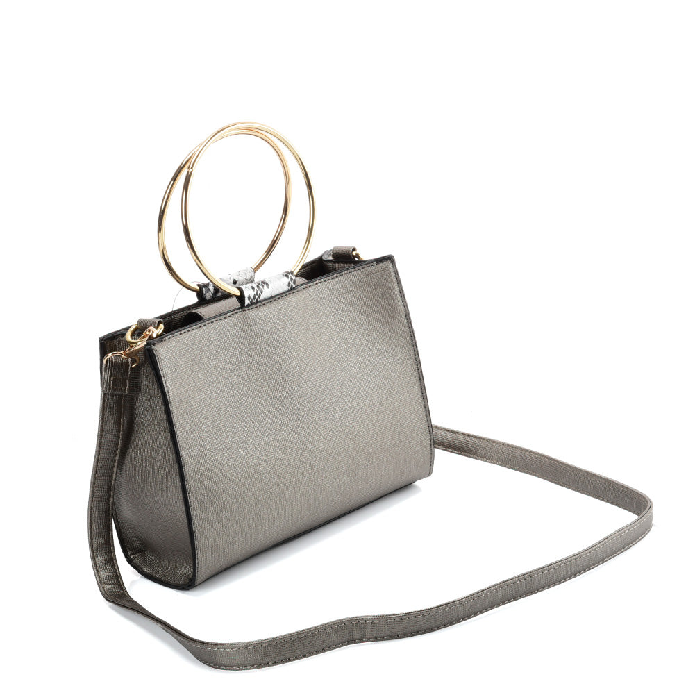 SY2175 WHITE - Generous Snakeskin Bag With Ring Handle-1