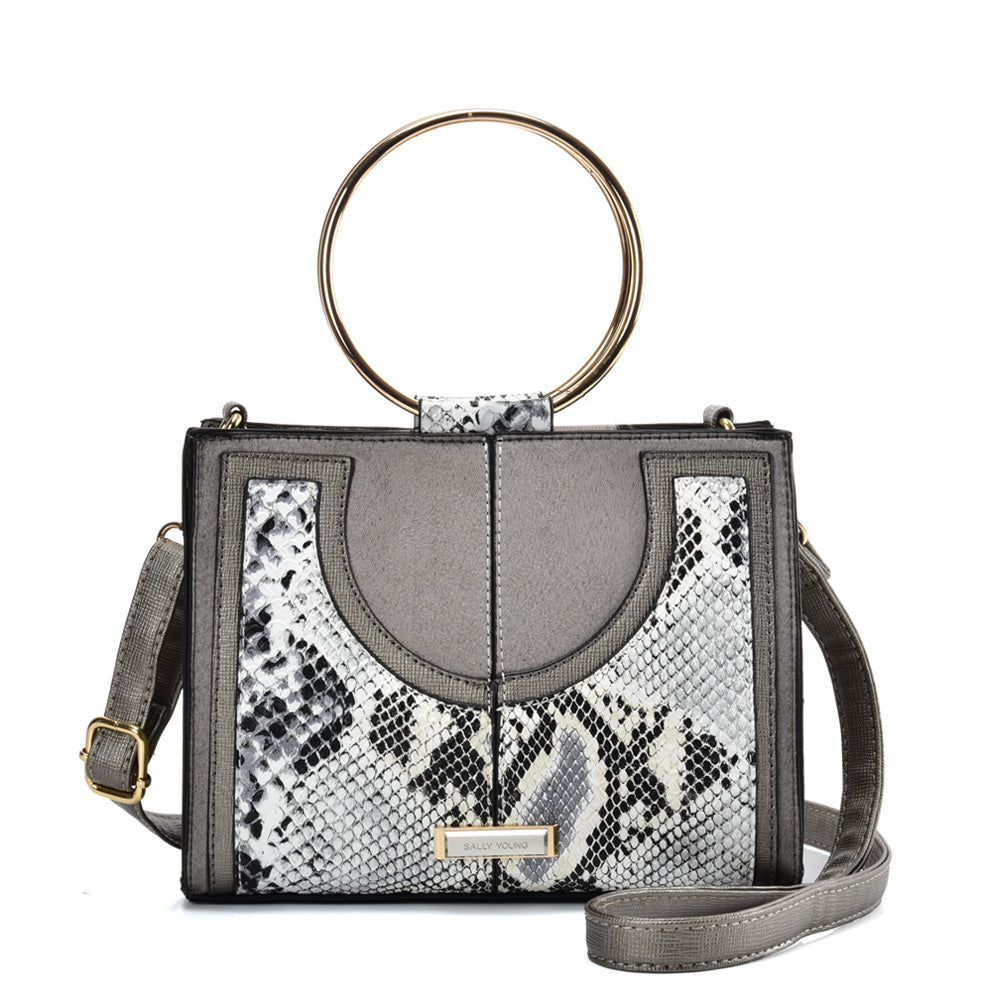 SY2175 WHITE - Generous Snakeskin Bag With Ring Handle-0