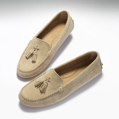 Women’s Tasselled Driving Loafers – Taupe Suede