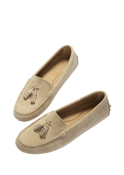 Women’s Tasselled Driving Loafers – Taupe Suede