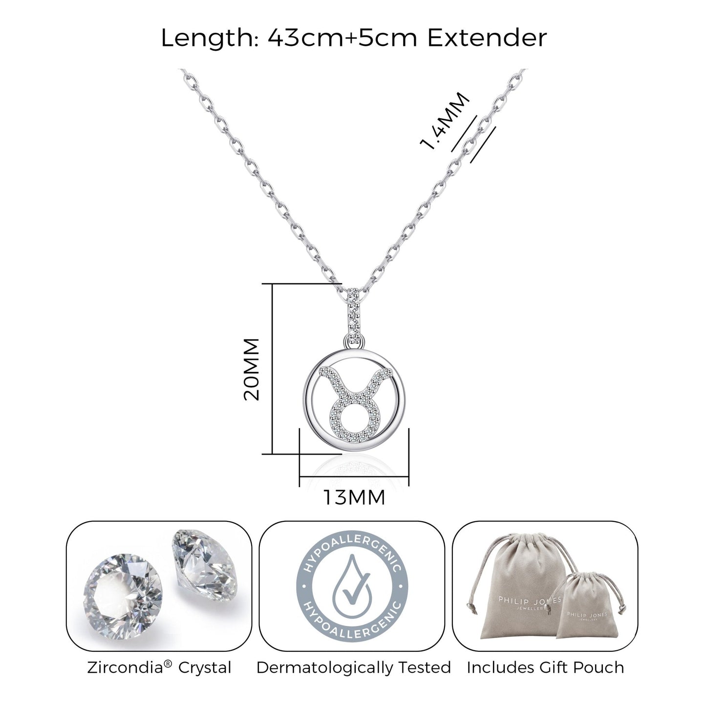 Taurus Star Sign Zodiac Necklace with Zircondia® Crystals