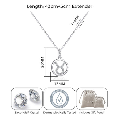 Taurus Star Sign Zodiac Necklace with Zircondia® Crystals